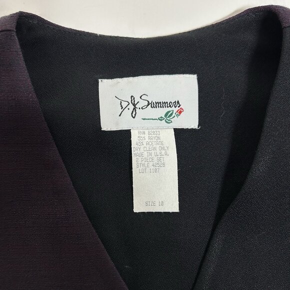 Vtg D.J. Summers Women 2Pc Jacket & Pants Set Black Purple Lace Line Sz 10 USA - Picture 4 of 13